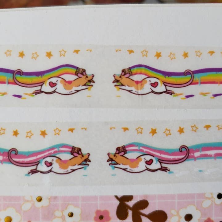 Trans Flag Clear Washi Tape Rat with Paintbrush for wholesale by Rat Lady Art