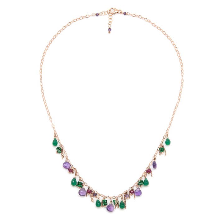 Choker Necklace with Green Agate, Rubies, and Amethysts | Happy Soul for wholesale by ISHWARA JEWELS