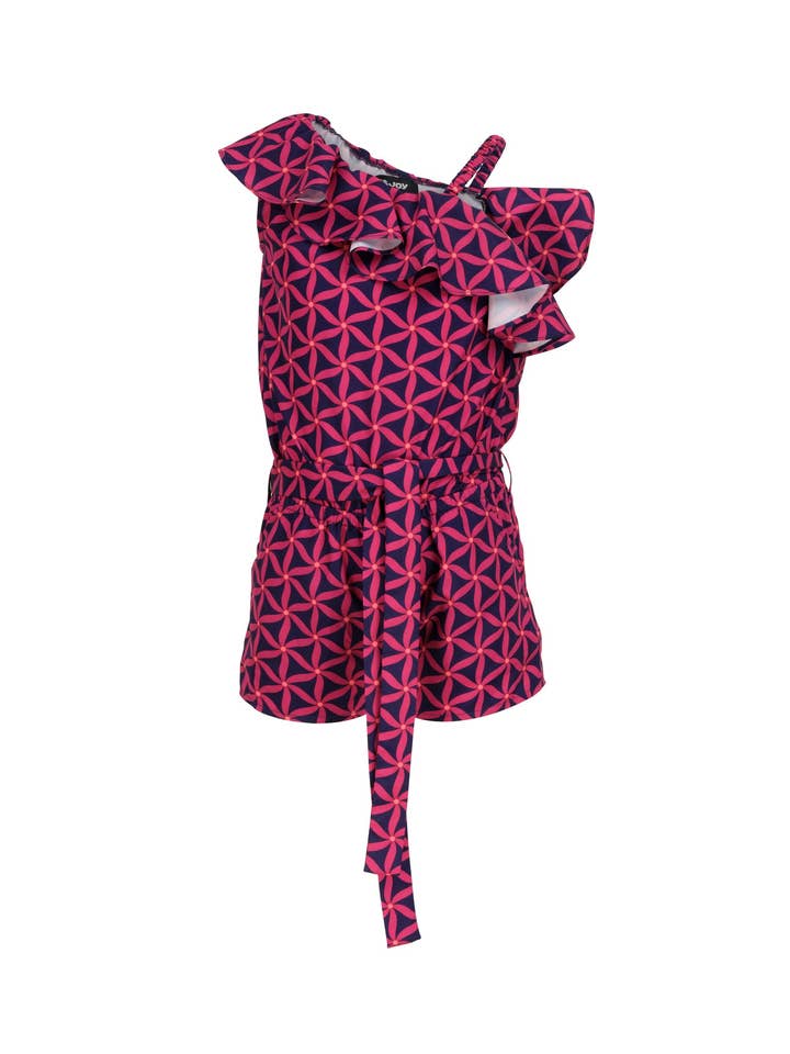 Tuta corta da ragazza asimmetrica con volant e cerniera per la vendita all'ingrosso da parte di J&JOY