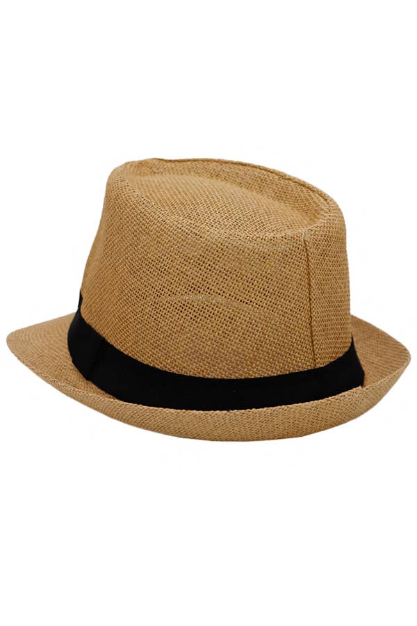 Cap Zone - Venta al por mayor Sombrero de paja - Mujer - Black Band Decor Open Weave Papel Peso Ligero Paja Fedora1