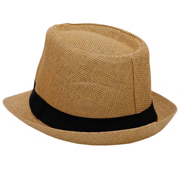 Cap Zone - Venta al por mayor Sombrero de paja - Mujer - Black Band Decor Open Weave Papel Peso Ligero Paja Fedora1