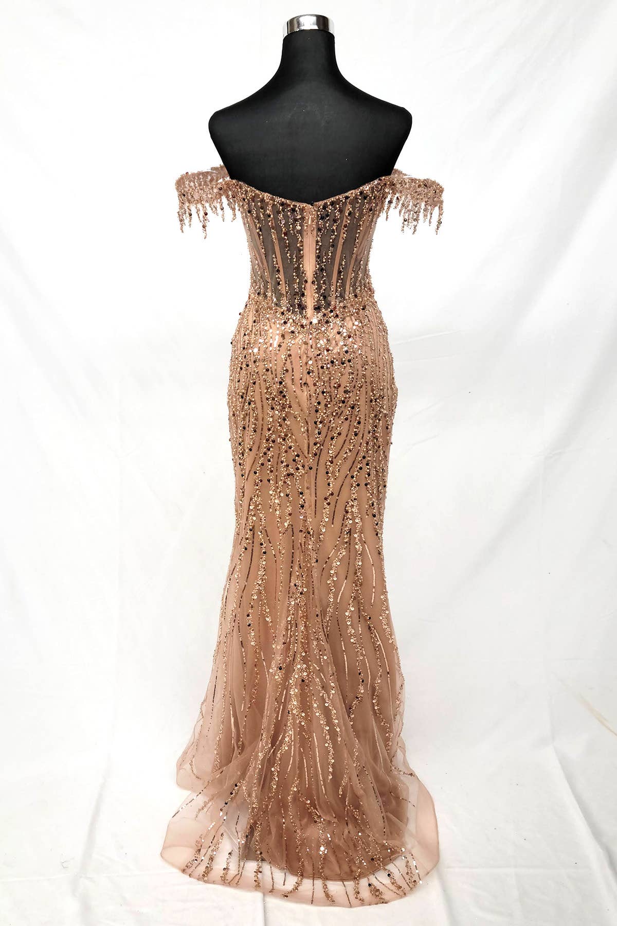 Chicas - Wholesale Gown - Women's - Off the Shoulder Sequin and Bead Long Dress C33134