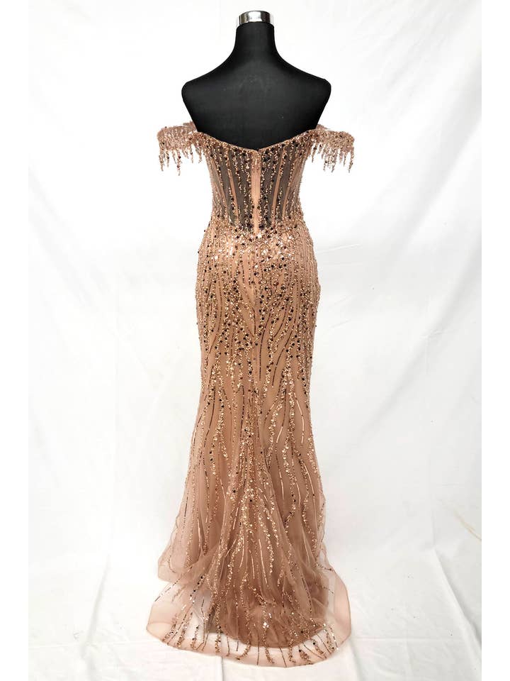 Chicas - Wholesale Gown - Women's - Off the Shoulder Sequin and Bead Long Dress C33134