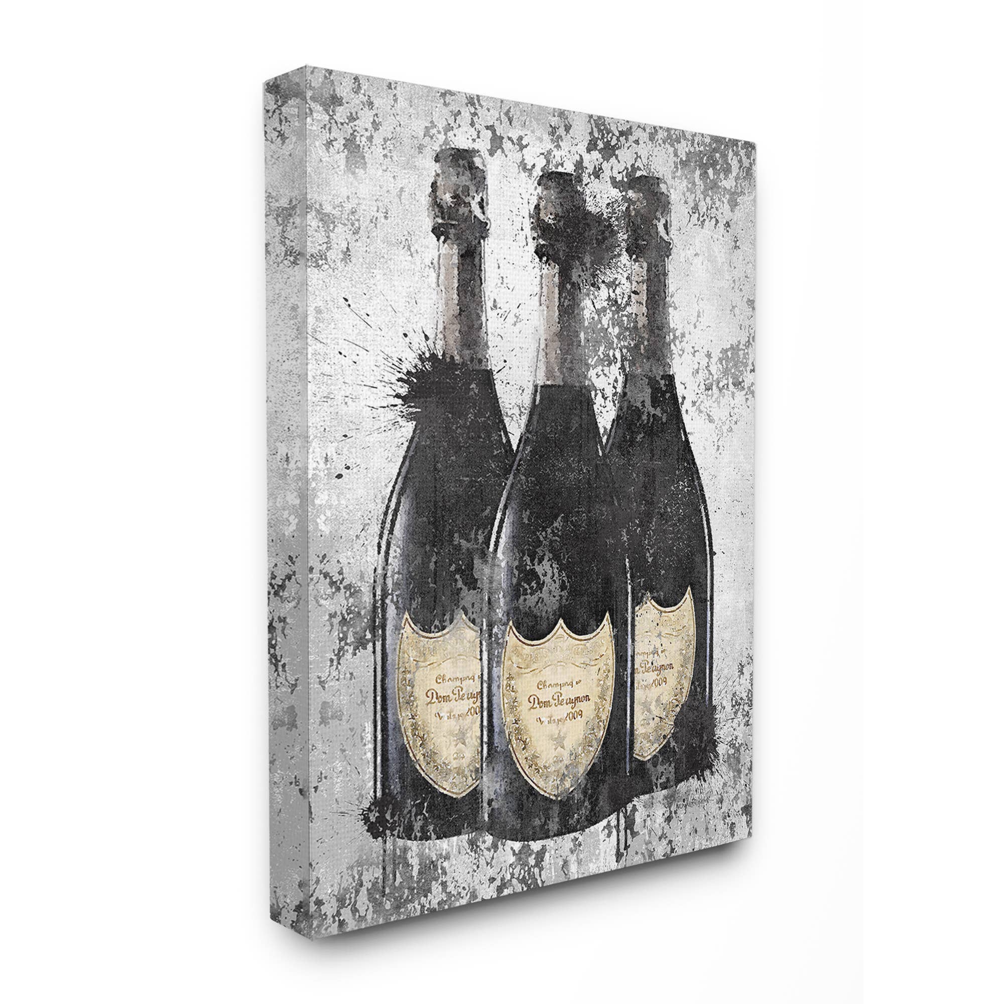 Stupell Industries - Wholesale Art Print - Champagne Bottles Grey Gold Ink Illustration Canvas Wall Art0