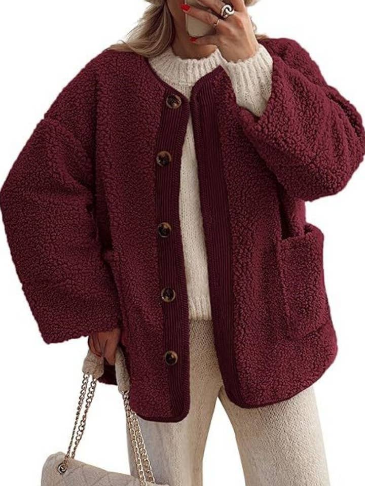 safistyle - Wholesale Coat - Women's - Oversized Sherpa Coat with Button Closure