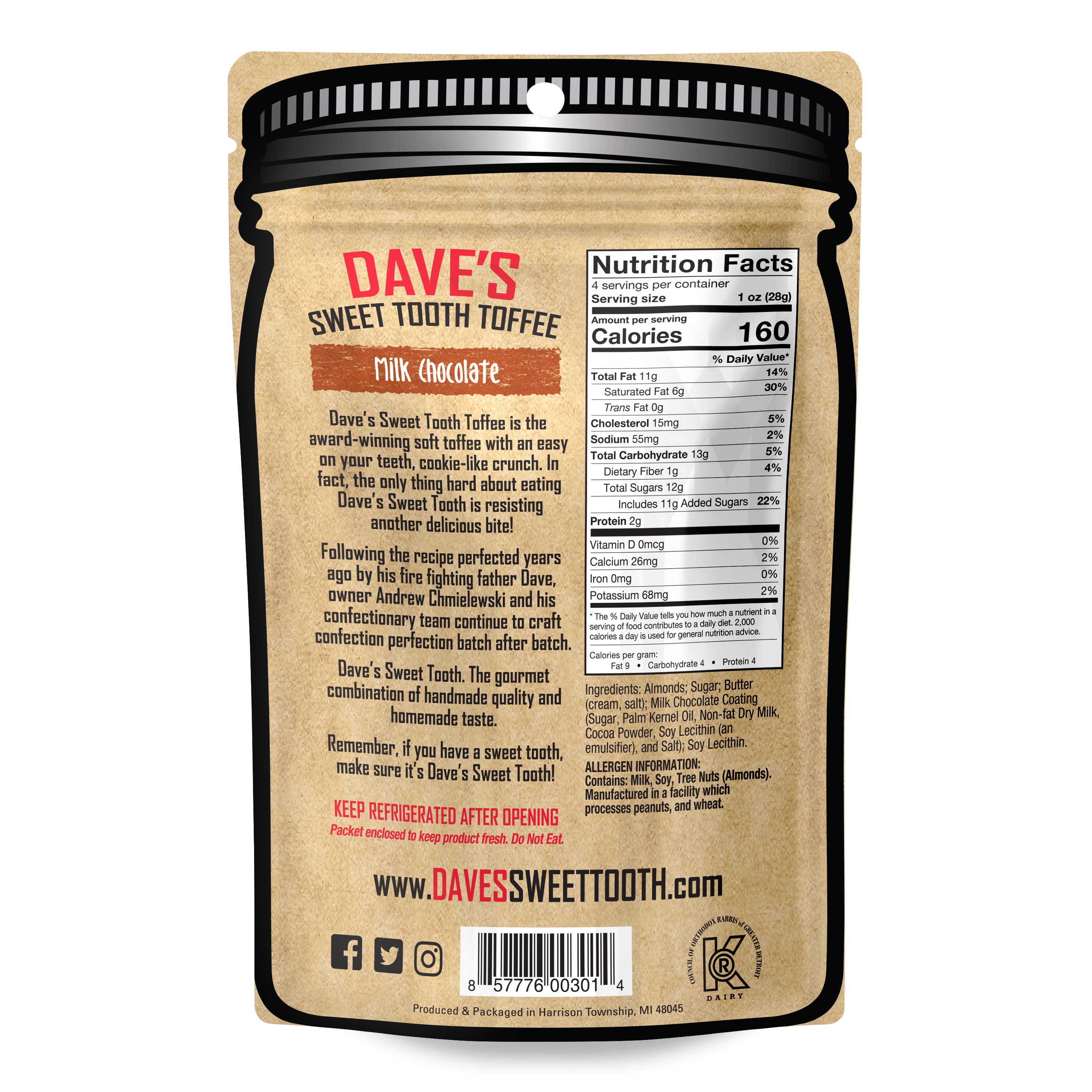 Dave's Sweet Tooth - Wholesale Toffee - Milk Chocolate Pouch1