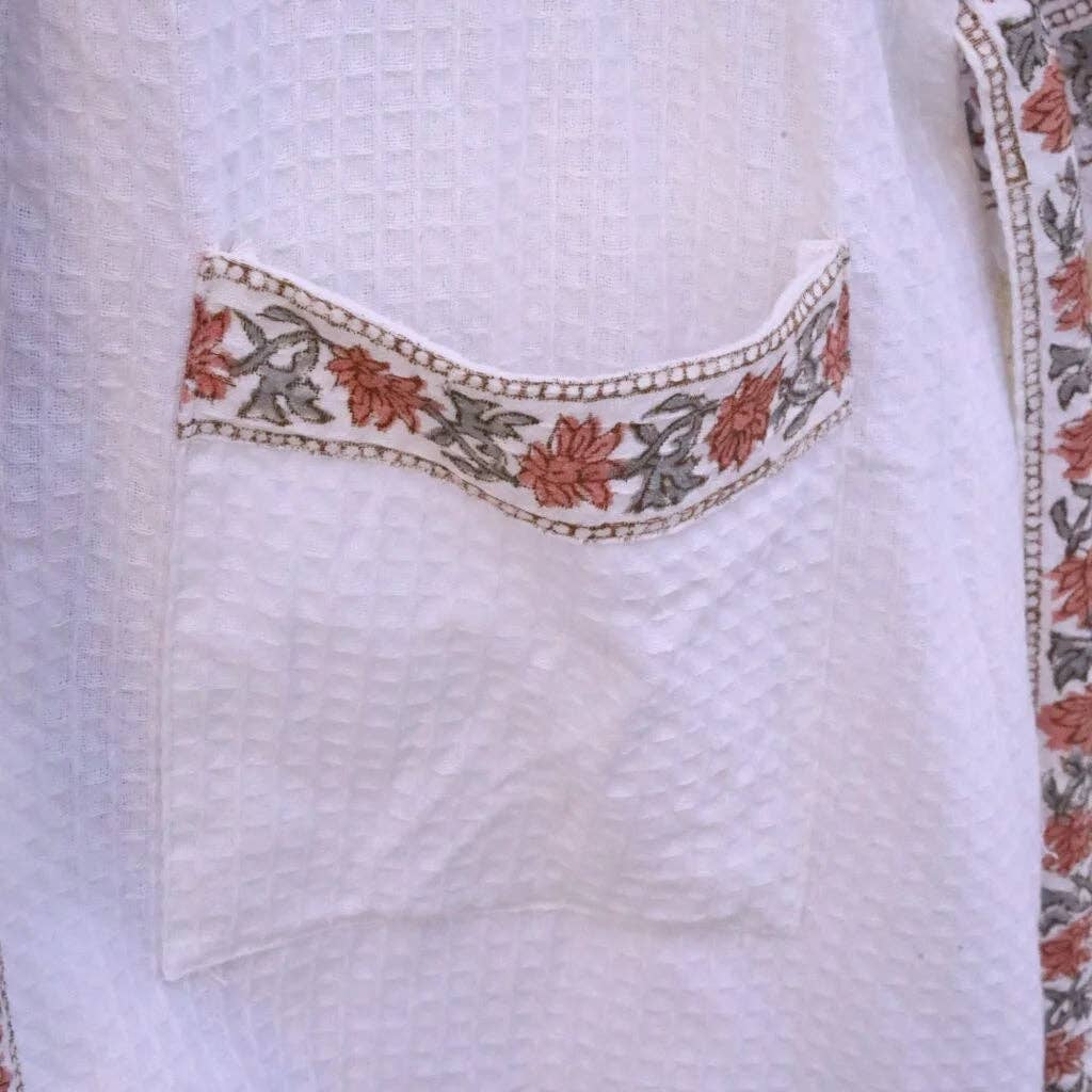 Draped In Heritage - Wholesale Robe - Women's - Red Grey Florals Hand Block Printed Cotton Waffle Bathrobe3