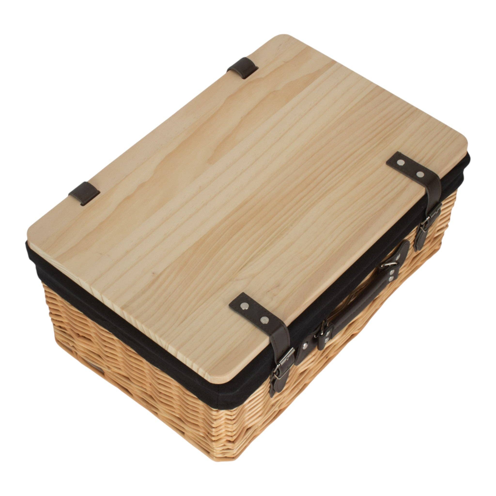 Red Hamper - Venta al por mayor Cestas de pícnic - Cesta de picnic vacía de mimbre negro forrado Buff con tapa de madera de pino2