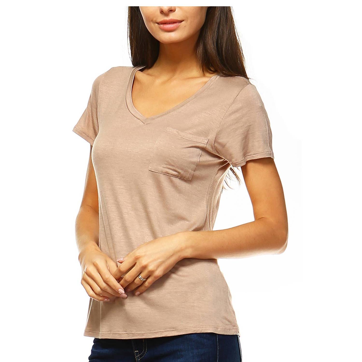 JHP Collection - Wholesale Shirt - Women's - WOMENS CASUAL SOLID V NECK SHORT SLEEVE T SHIRT18