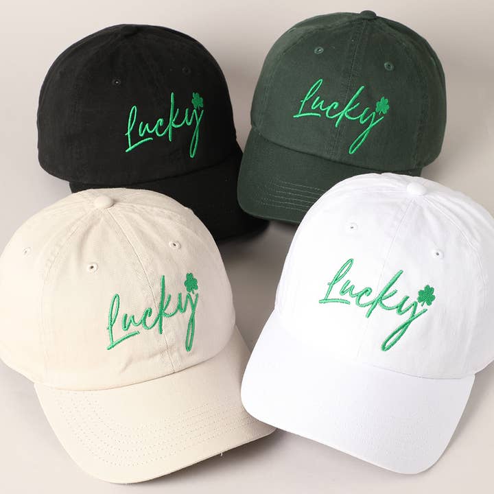 Lucky Lettering Embroidered Baseball Cap for wholesale by Fashion City