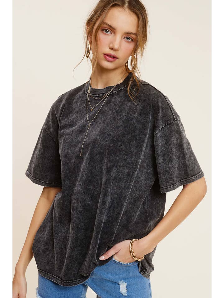 La Miel - Wholesale T-Shirt - Women's - MCT7690-Mineral Washed Oversized Short Sleeve Basic Top21