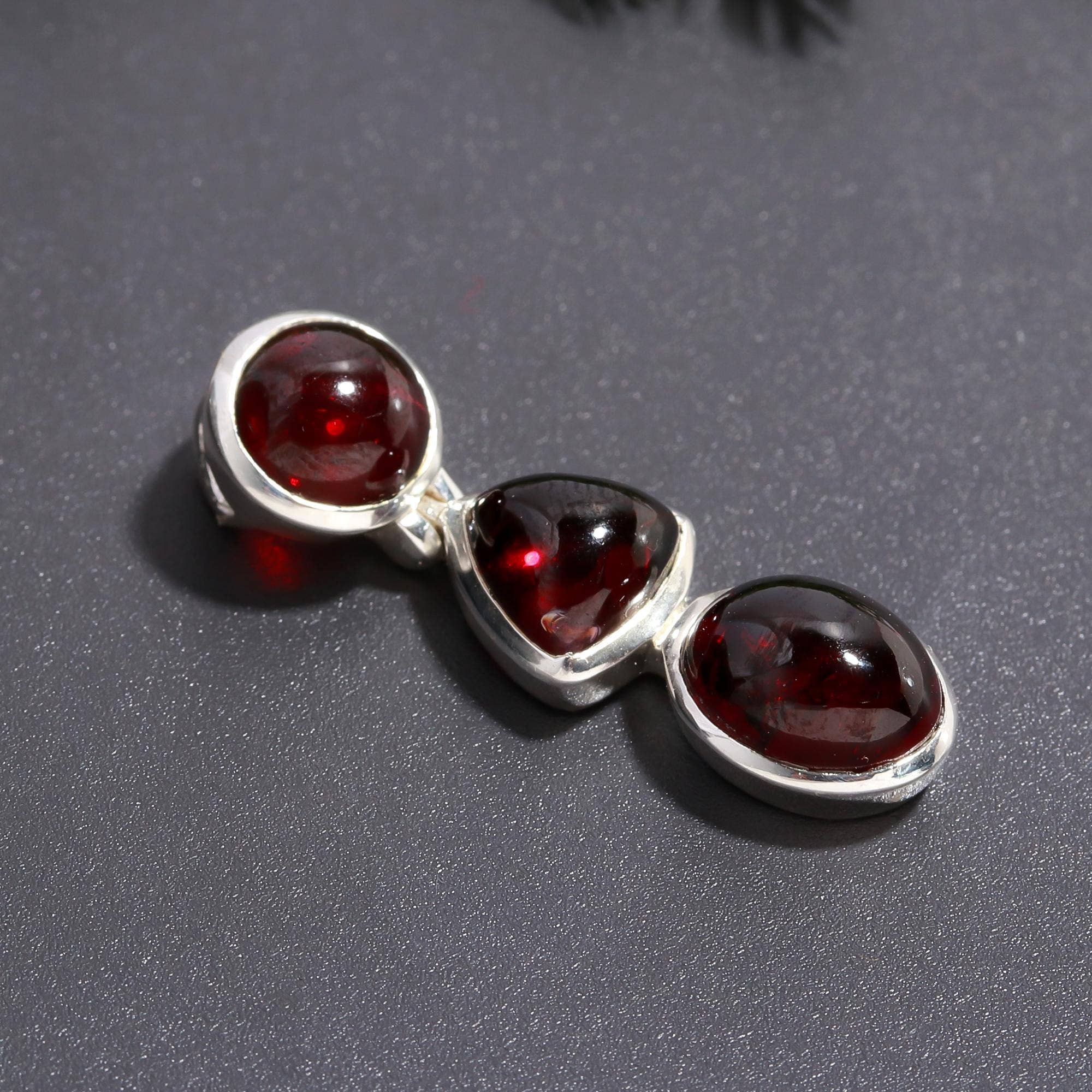 AG 925 JEWELLERY - Wholesale Individual Charm/Pendant - 925 Silver Triple Garnet Drop Pendant3