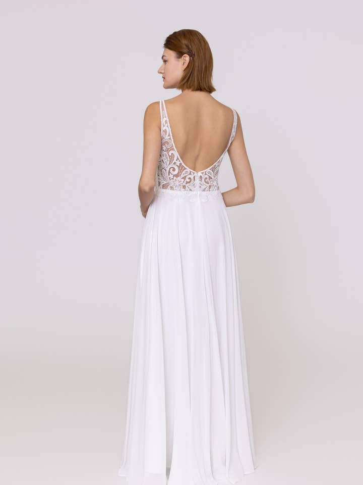 Alice'Desir - Wholesale Gown - Women's - A-line dress with V-neck, floor-length, lace