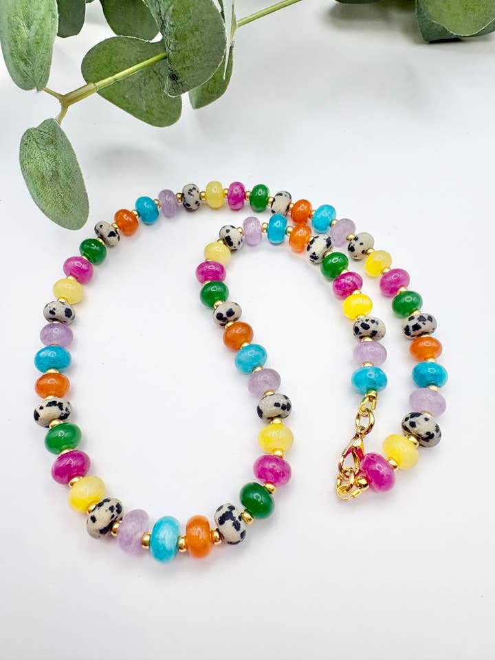 Rainbow Candy Gemstone Beaded Necklace - Gold-Plated for wholesale by Candi Co Jewellery