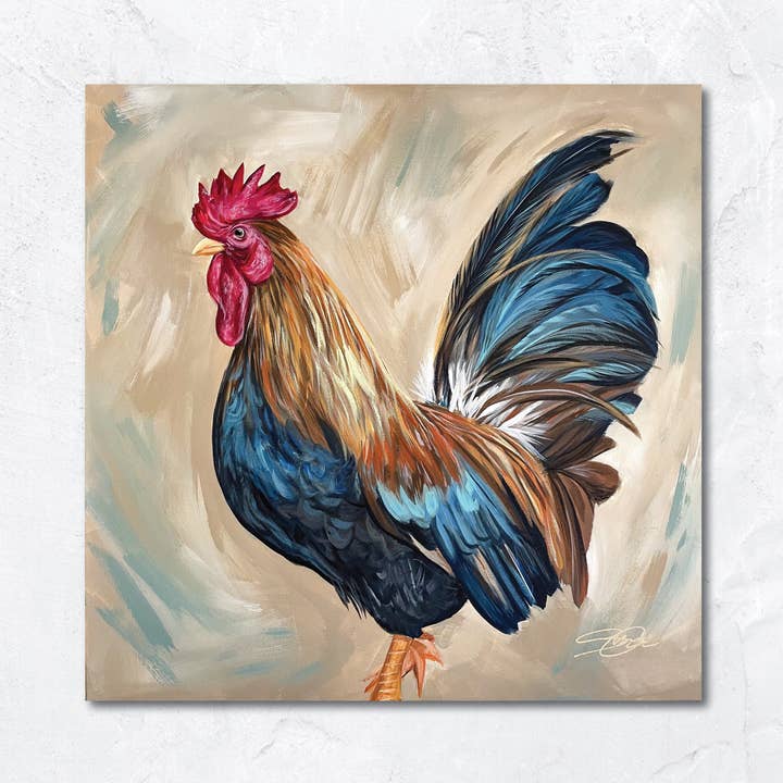12"x12" Art Print | Rooster | Artwork by Sydni Carlson for wholesale by Sydni Carlson Art
