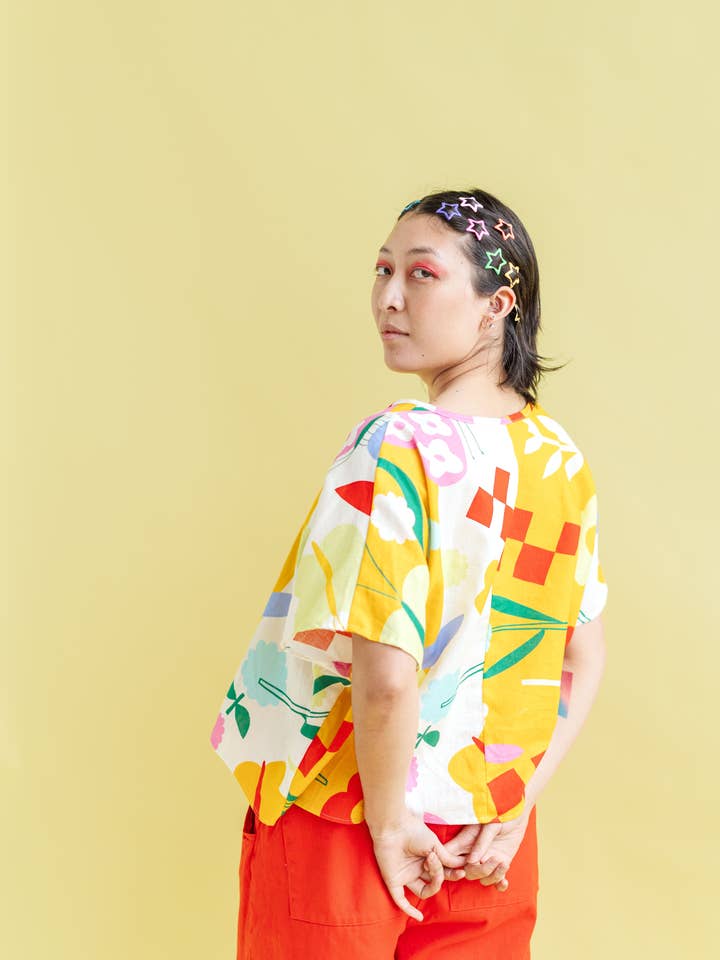 Size Inclusive Plus Size Womens Novelty Print Boxy Linen Top for wholesale by Nettle Studios