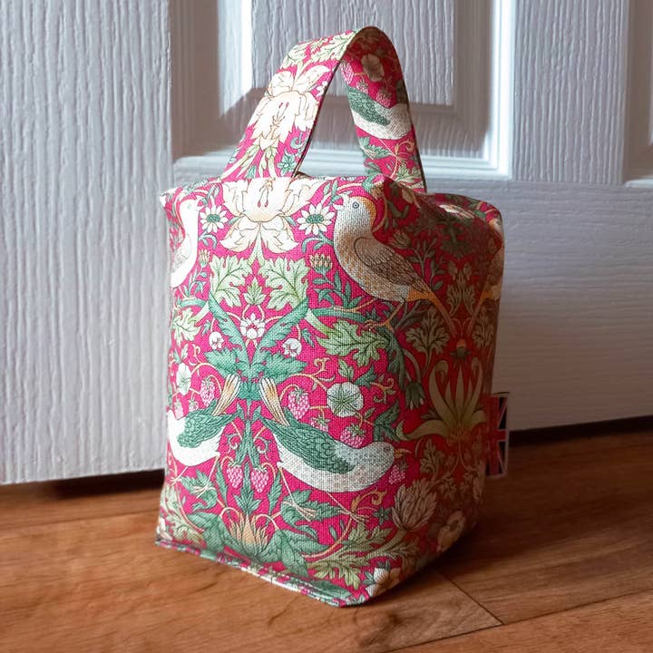 Door Stop - William Morris Strawberry Thief, Crimson for wholesale by The Wheat Bag Company
