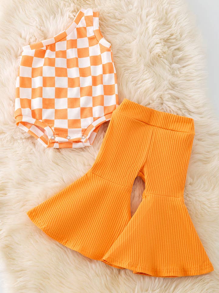 Ensemble 2 pièces à épaules dénudées à carreaux orange. RPG50975 JEANN pour la vente par Kids Charm Online