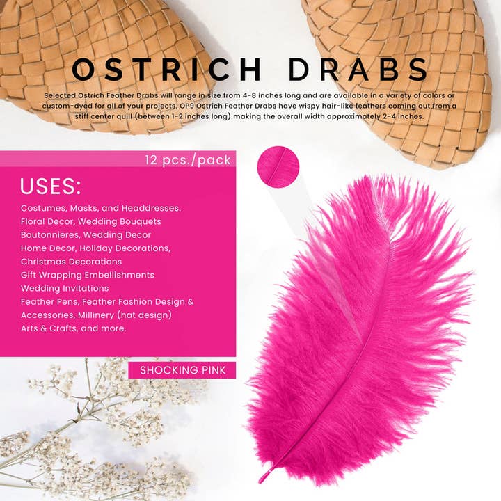 Zucker Feather Products - Vendita all'ingrosso Piume - Piume di struzzo 4-8" Drabs - Shocking Pink