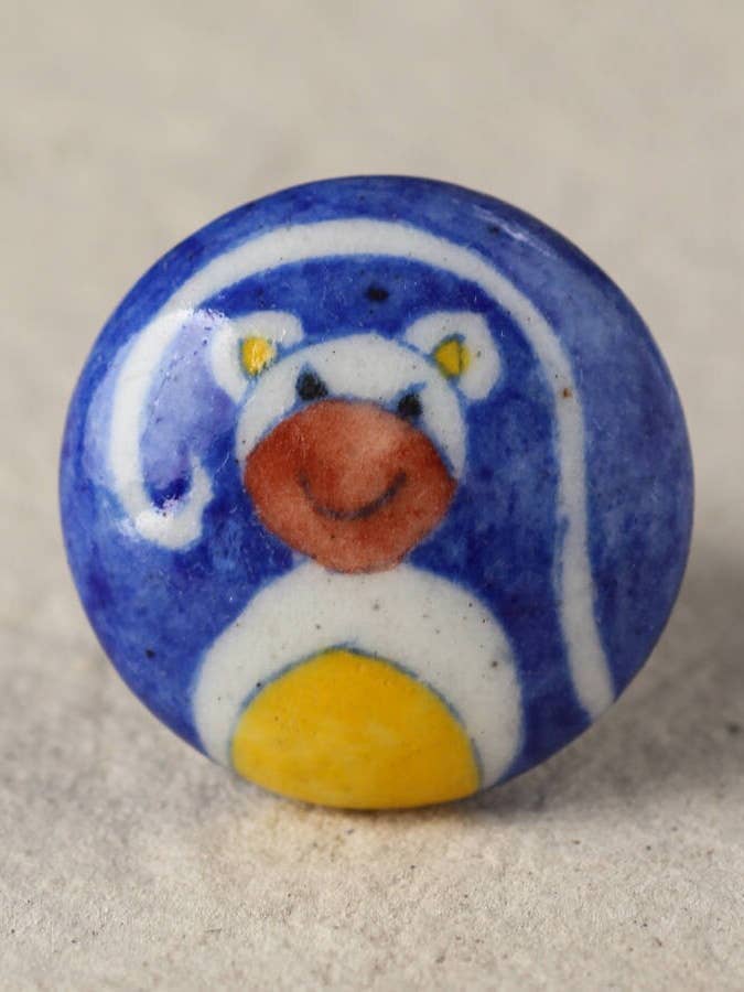 Håndlavet blå abedesign blå keramikknap for engroshandel hos KNOBCO