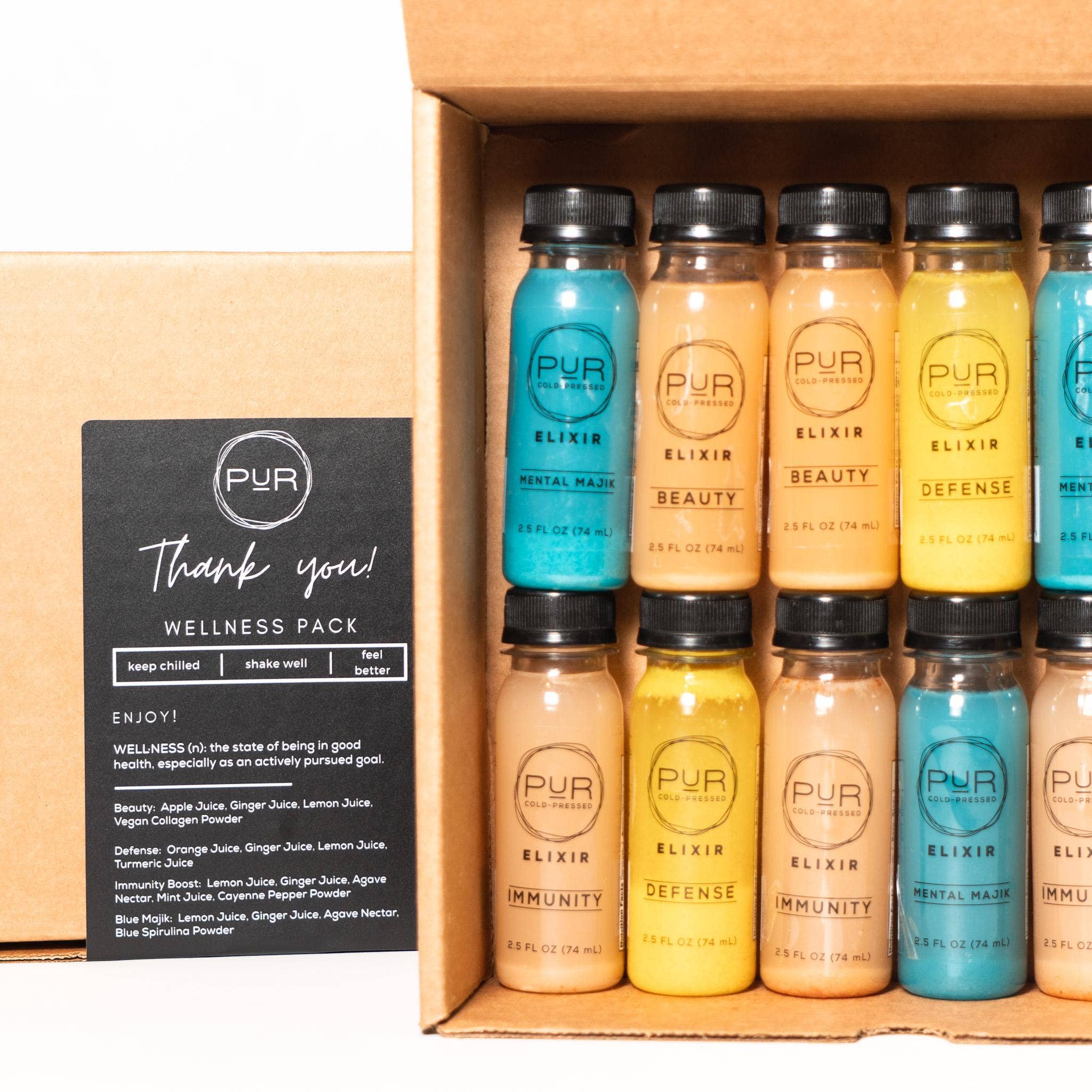 PUR Cold Pressed Juice - Wholesale Wellness Juice/Tonic - WELLNESS JUICE SHOTS - COMBINATION 4-PACK1