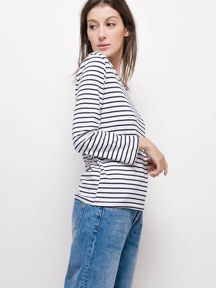 Camiseta marinera HUILLA de manga larga y cuello redondo blanca para venta al por mayor de MACMAX