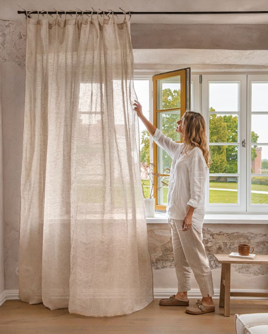 MagicLinen (We handle U.S. import procedures for you) - Wholesale Curtain - Sheer Rod Pocket Linen Curtain Panel in Natural melange1