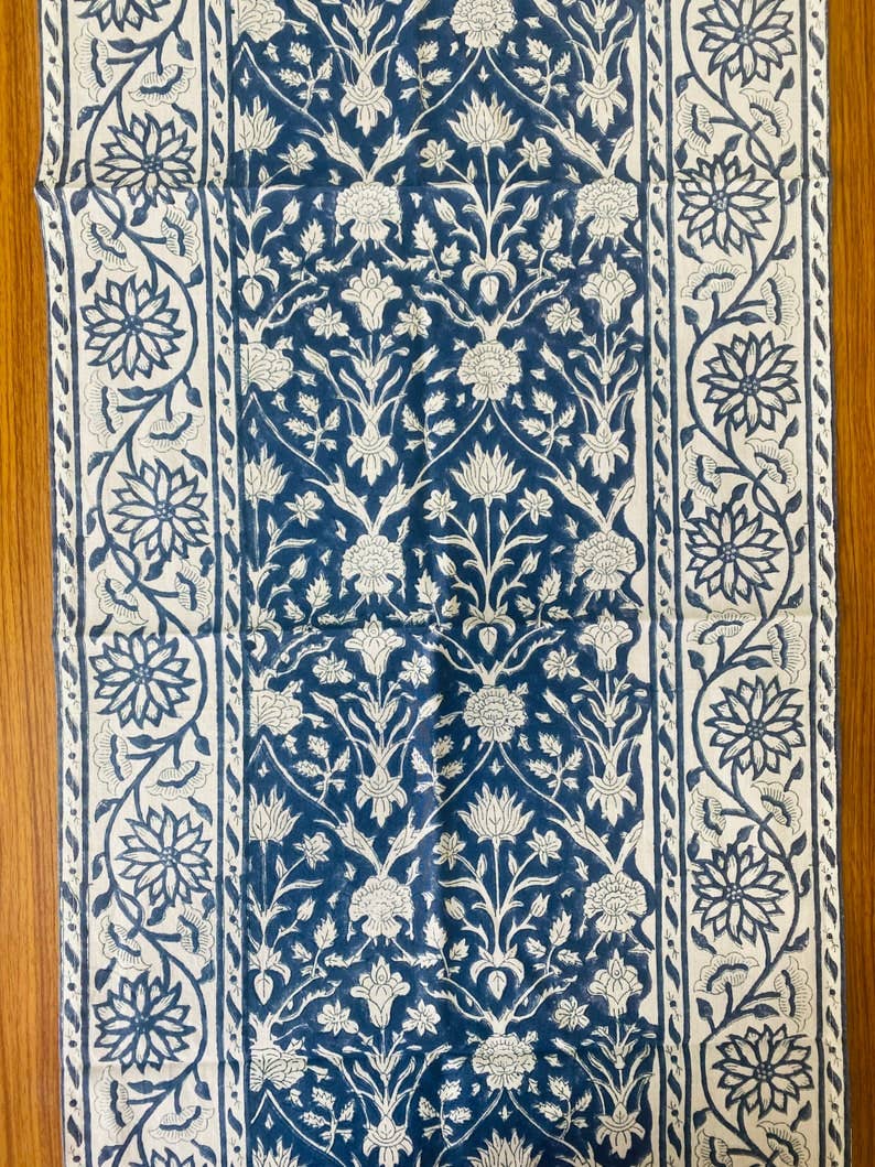 Fabricrush – wholesale Löpare – Mörkblå indisk blommig handblocktrycksbordslöpare7