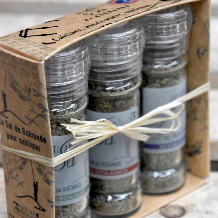 Artisans du sel - Wholesale Salt & Pepper Mix - Coffret 3 moulins sel aux herbes salade, grillade poisson1
