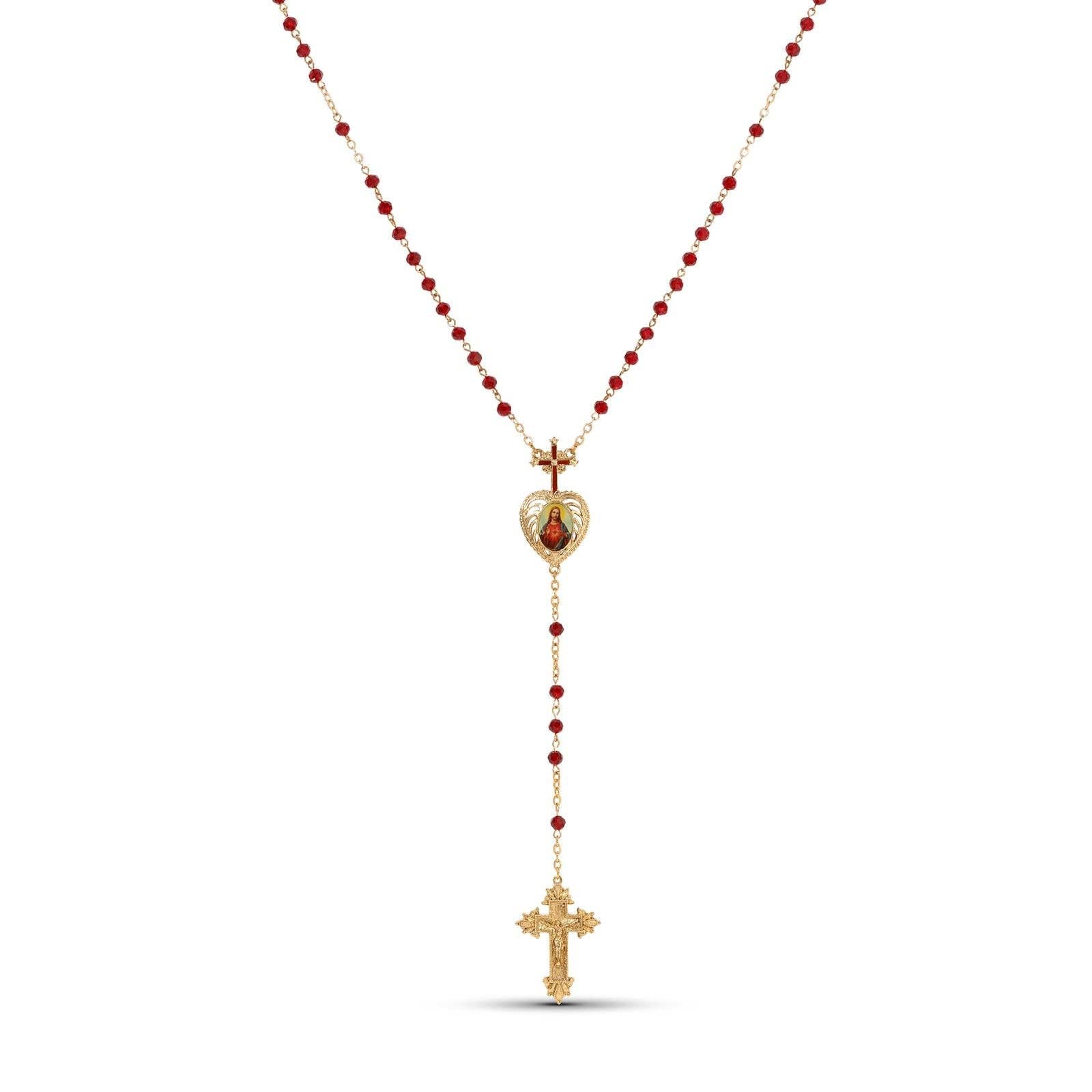 Gold Tone And Red Symbols Of Faith Sacred Heart of Jesus Crucifix Rosary 21" for wholesale on Faire2