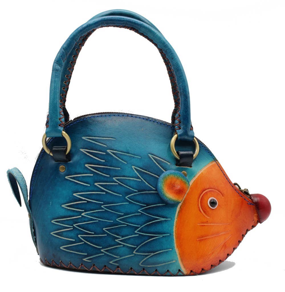 Sunflower Handmade leather inc – wholesale Top handle bag – women's – H857 leather hedgehog handbag purse