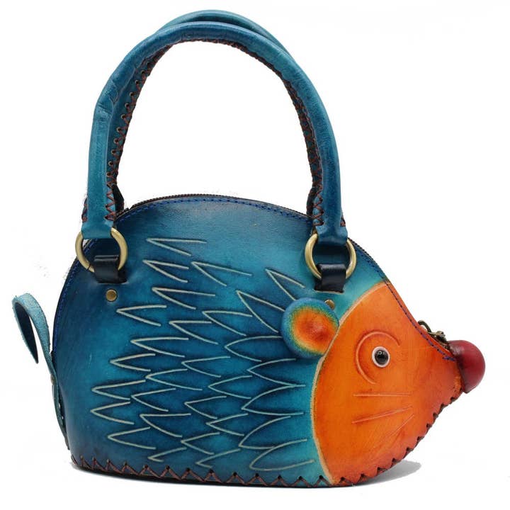 H857 leather hedgehog handbag purse for wholesale by Sunflower Handmade leather inc