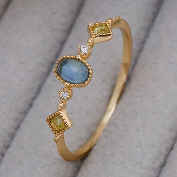 S925 Silver 14k Gold Plated Aquamarine Zirconia Ring for wholesale by Gioiellin - S925 Silver Jewelry
