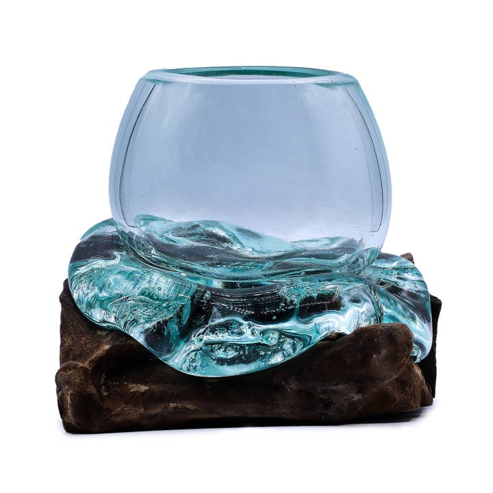 AWGifts Europe - Wholesale Decorative Plate/Dish/Bowl - Molten Glass Mini Goldfish Bowl on Wood