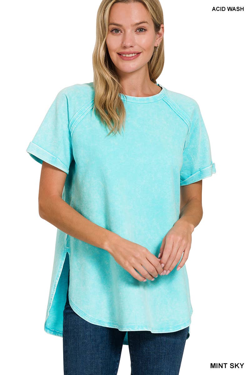 42POPS - Vendita all'ingrosso Maglietta - Donna - Top casual in French Terry lavaggio vintage con patch posteriore3