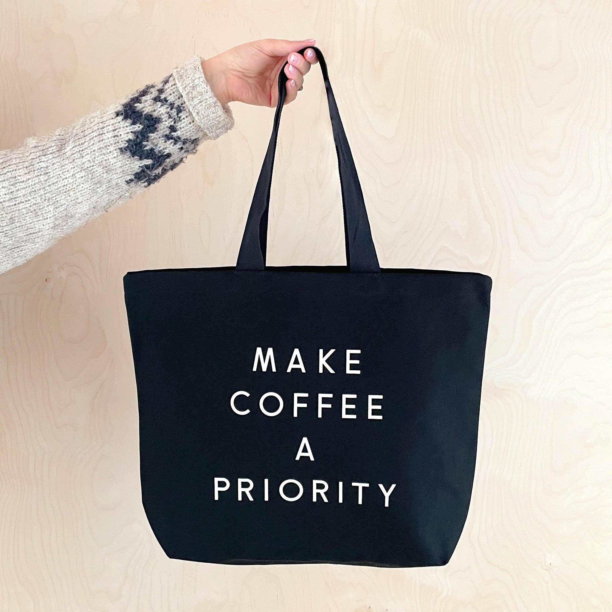 Alphabet Bags - Wholesale Tote Bag - Women's - Make Coffee a Priority - Black Canvas Tote Bag5