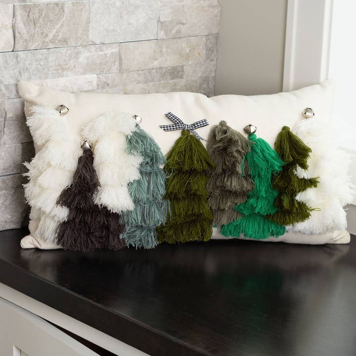 Elsie & Zoey - Wholesale Lumbar Pillow - Christmas Tassel Trees 12x22 Decorative Lumbar Throw Pillow0