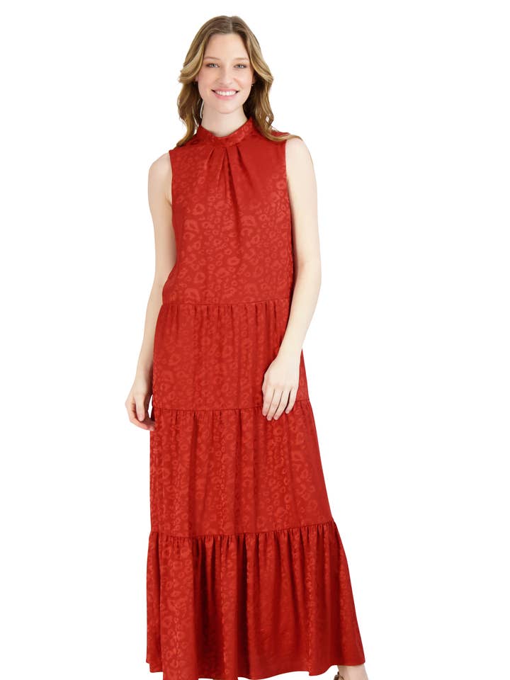 VESTIDO MAXI DE 3 NIVELES MOCK NK para venta al por mayor de Donna Ricco