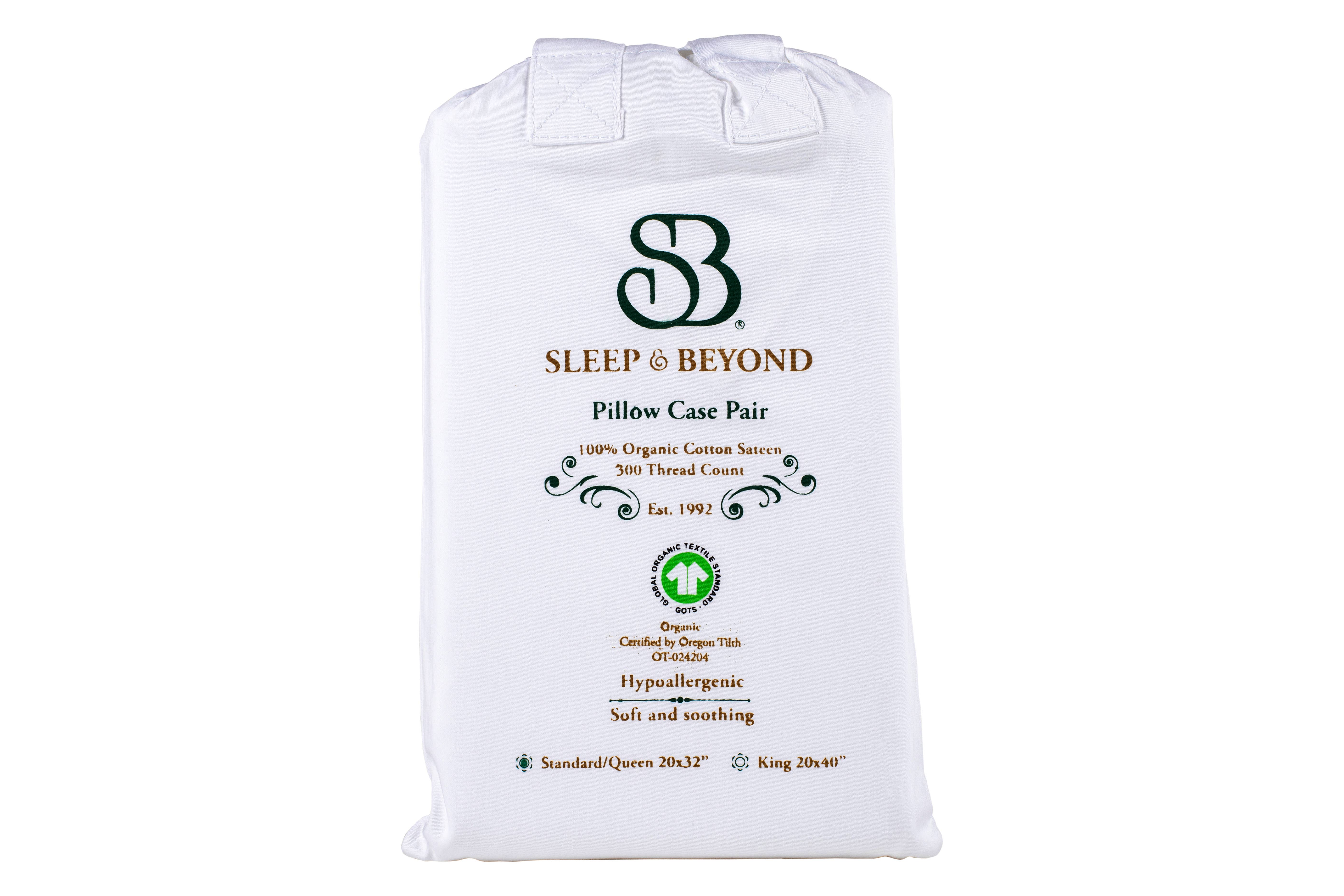 Sleep & Beyond - Wholesale Bedding Pillowcase/Sham - 100% Organic Cotton 300TC Sateen Pillow Case Pair3