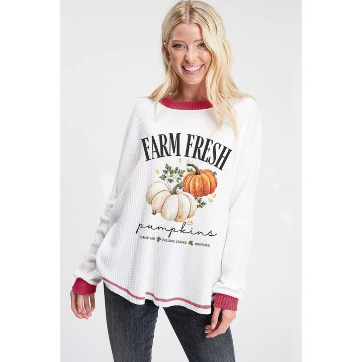 Oversized top met pompoenprint en wafelstructuur voor wholesale door Phil Love