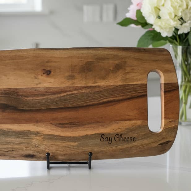 Acacia Wood 16 inch Double-Handled Serving Platter-Engraved for wholesale by North Country Candle