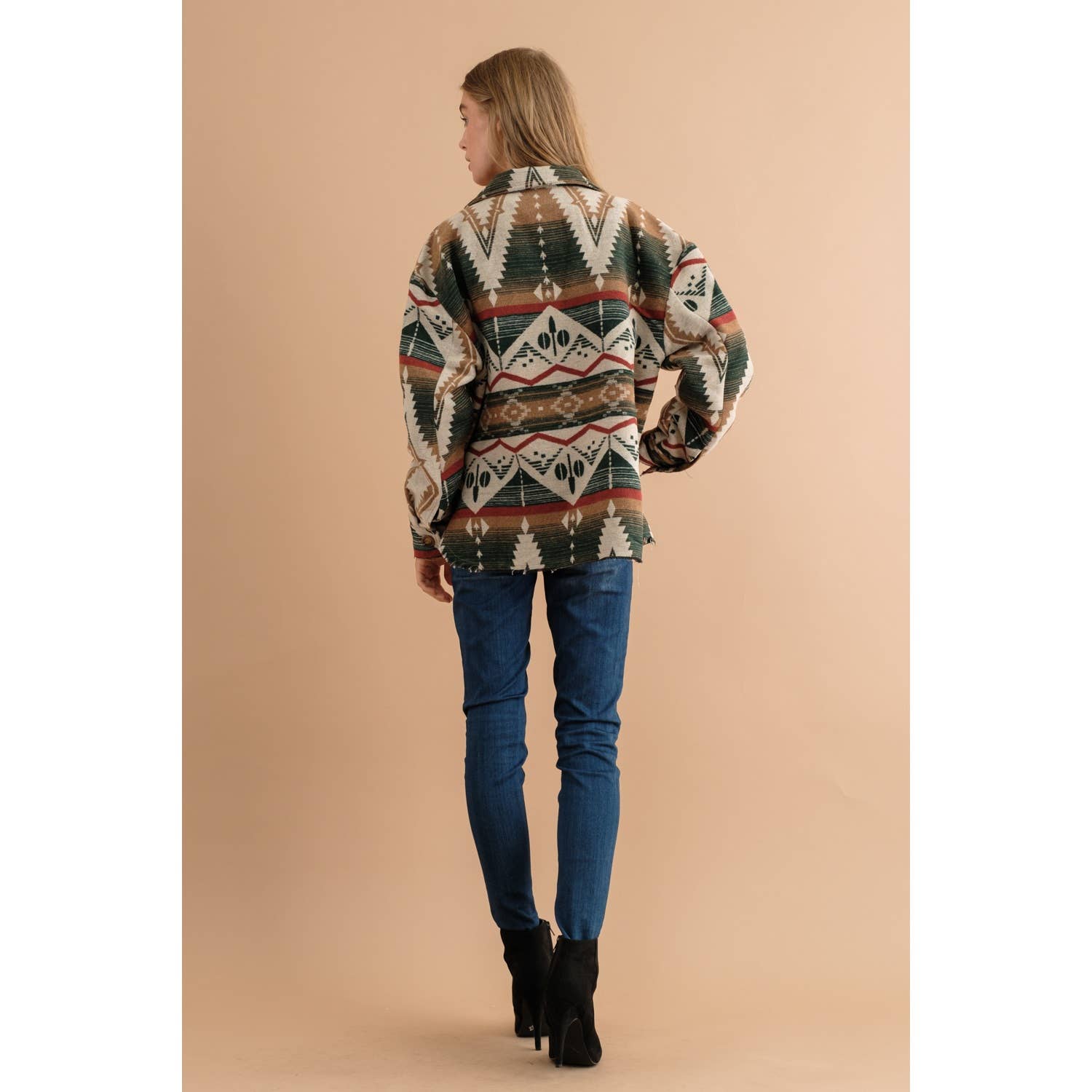 Sweet Generis – wholesale Shirt Jacket/Shacket - Women’s – TRIBAL AZTEC PATTERN BUTTON DOWN SHIRT JACKET23