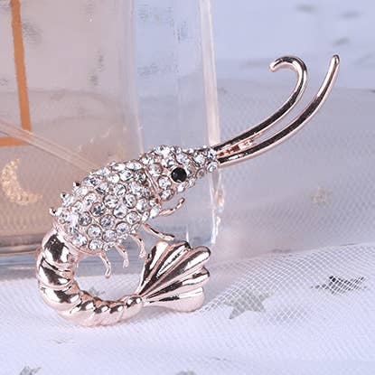 Exquisite Rhinestone Small Shrimp Brooch,Animal Pin for wholesale by Tourtiwi