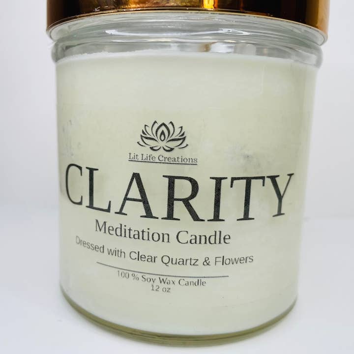 Clarity 12oz Meditation Candle with Guided Meditation for wholesale by Lit Life Creations
