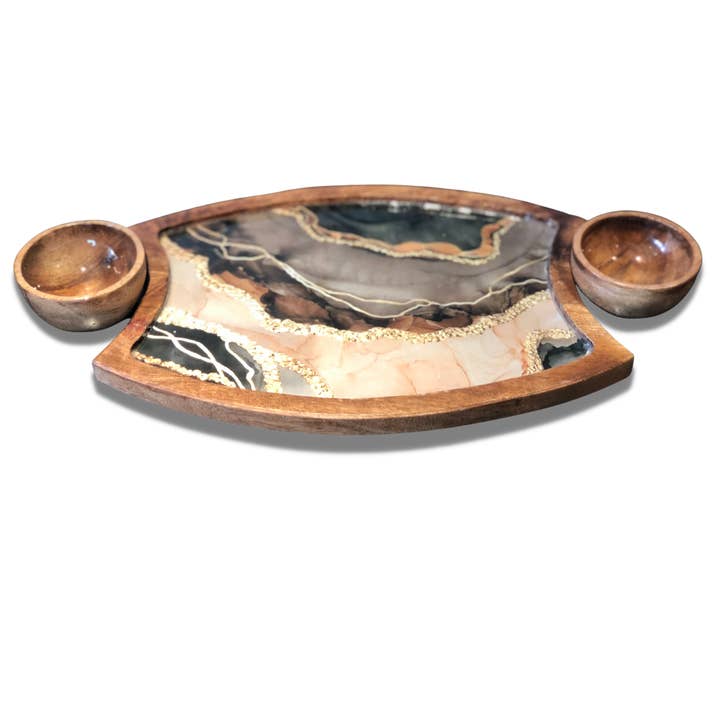 Hartsmede - Wholesale Platter - Crescent Chip & Dip Platter Set with 2 Dip Bowls5