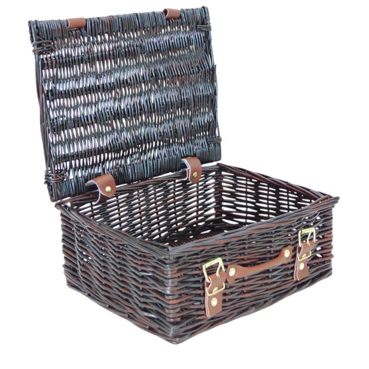 10 Empty Brown Wicker Hamper Baskets with Lids 30x23x16cm for wholesale by Candi Gifts