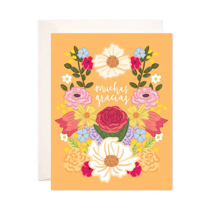 Tarjeta de felicitación floral Muchas Gracias - Tarjeta de agradecimiento en español para venta al por mayor de Bloomwolf Studio