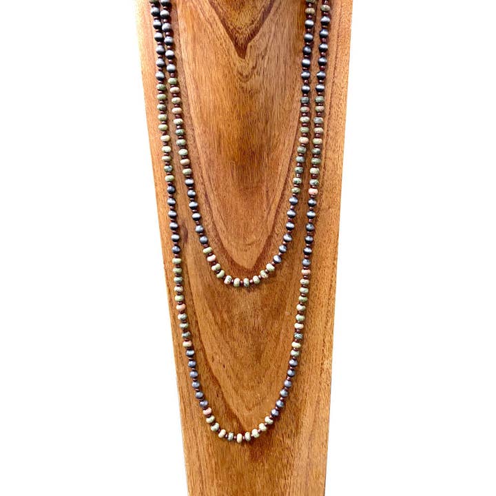 60" Handmade Jasper & Navajo Pearl Beaded Necklace for wholesale by Western Elite Jewelry