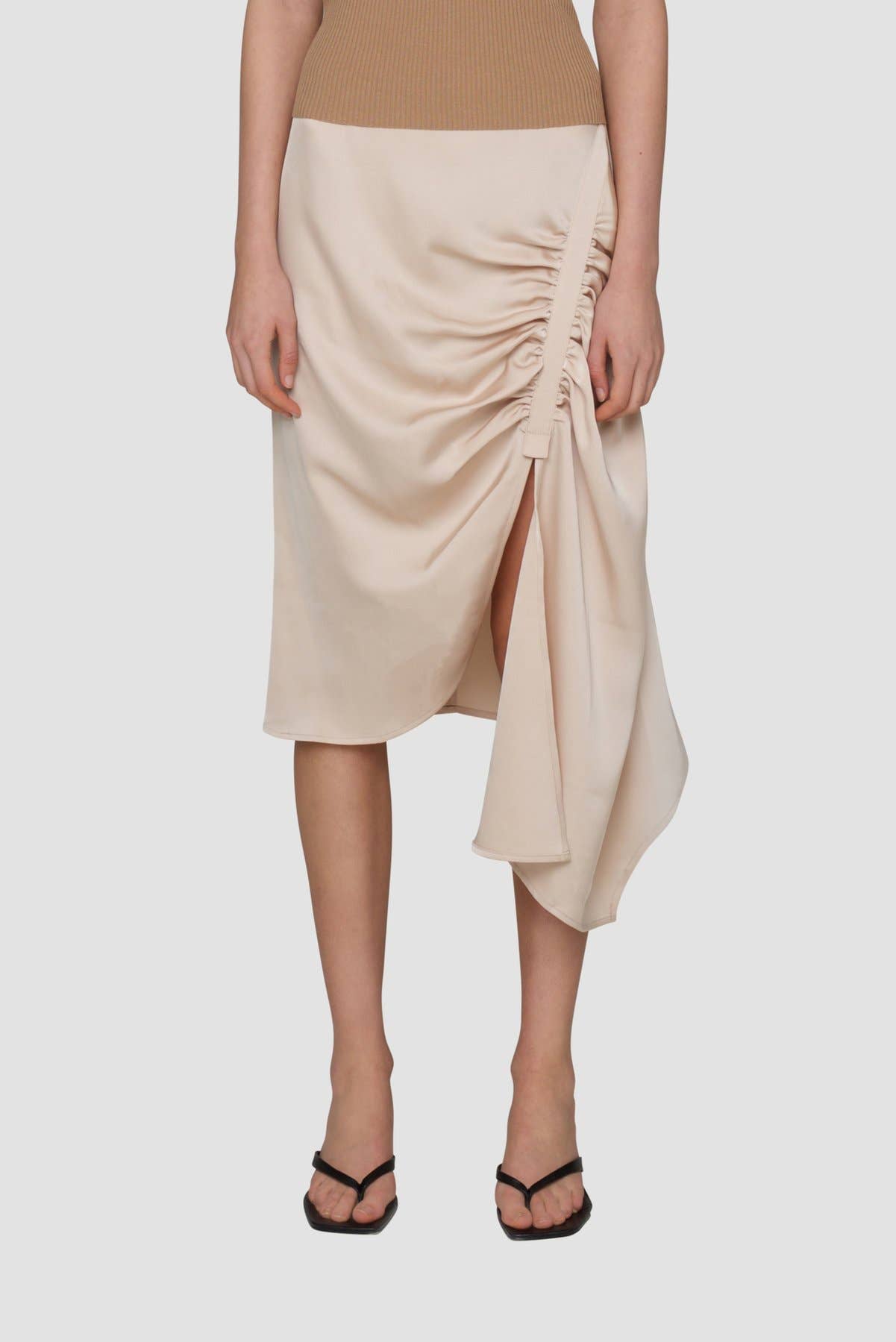 Oyster Britney Knee Length Ruche Satin Skirt for wholesale on Faire1
