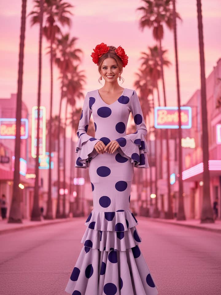 LILAC MAUVE FLAMENCO DRESS EMMA WU DESIGN X FLAMENCA 21045 for wholesale by EMMA WU DESIGN